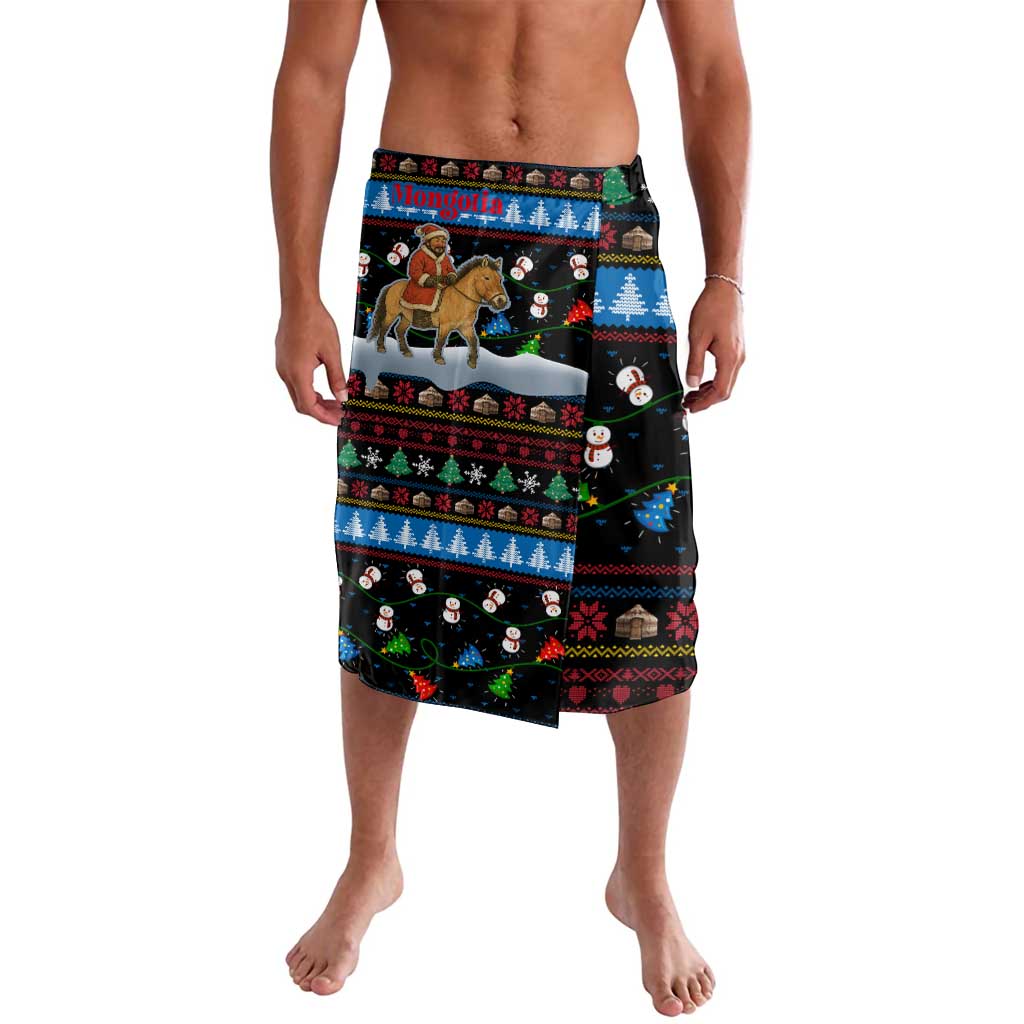Mongolia Christmas Lavalava with Santa Riding Horse Snowmen Yurts and Winter Holiday - Wonder Print Shop