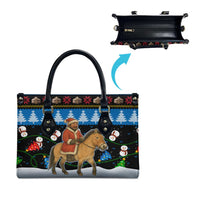Mongolia Christmas Leather Bag with Santa Riding Horse Snowmen Yurts and Winter Holiday - Wonder Print Shop