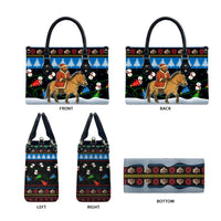 Mongolia Christmas Leather Bag with Santa Riding Horse Snowmen Yurts and Winter Holiday - Wonder Print Shop