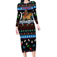 Mongolia Christmas Long Sleeve Bodycon Dress with Santa Riding Horse Snowmen Yurts and Winter Holiday - Wonder Print Shop