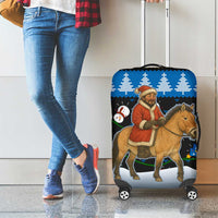Mongolia Christmas Luggage Cover with Santa Riding Horse Snowmen Yurts and Winter Holiday - Wonder Print Shop