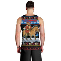 Mongolia Christmas Men Tank Top with Santa Riding Horse Snowmen Yurts and Winter Holiday - Wonder Print Shop