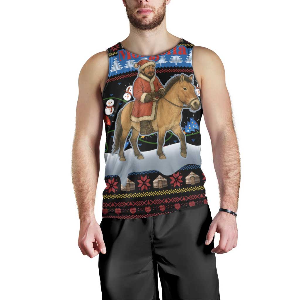 Mongolia Christmas Men Tank Top with Santa Riding Horse Snowmen Yurts and Winter Holiday - Wonder Print Shop