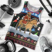 Mongolia Christmas Men Tank Top with Santa Riding Horse Snowmen Yurts and Winter Holiday - Wonder Print Shop