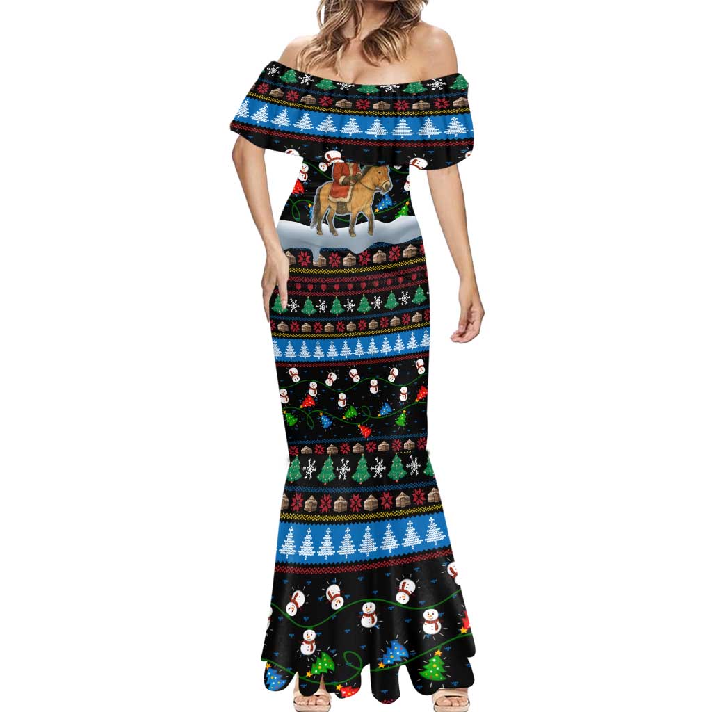 Mongolia Christmas Mermaid Dress with Santa Riding Horse Snowmen Yurts and Winter Holiday - Wonder Print Shop