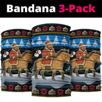Mongolia Christmas Neck Gaiter with Santa Riding Horse Snowmen Yurts and Winter Holiday - Wonder Print Shop