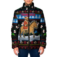 Mongolia Christmas Padded Jacket with Santa Riding Horse Snowmen Yurts and Winter Holiday - Wonder Print Shop