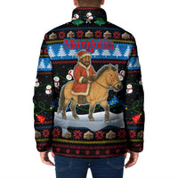 Mongolia Christmas Padded Jacket with Santa Riding Horse Snowmen Yurts and Winter Holiday - Wonder Print Shop