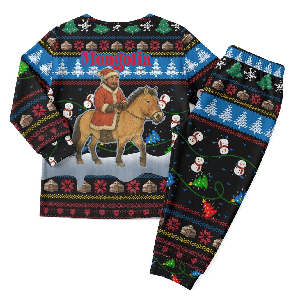 Mongolia Christmas Pajama Set with Santa Riding Horse Snowmen Yurts and Winter Holiday - Wonder Print Shop