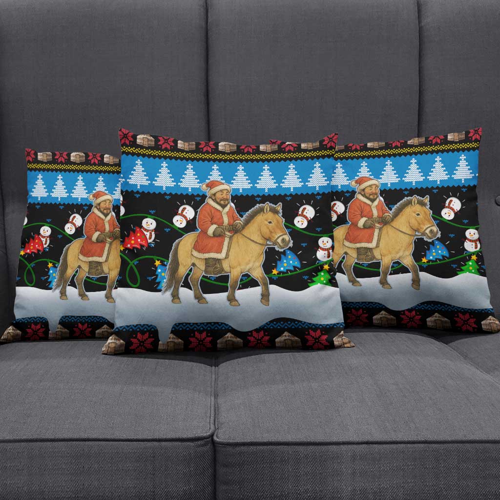 Mongolia Christmas Pillow Cover with Santa Riding Horse Snowmen Yurts and Winter Holiday - Wonder Print Shop