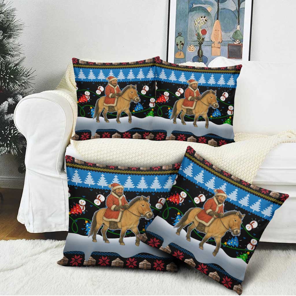 Mongolia Christmas Pillow Cover with Santa Riding Horse Snowmen Yurts and Winter Holiday - Wonder Print Shop
