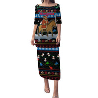 Mongolia Christmas Puletasi with Santa Riding Horse Snowmen Yurts and Winter Holiday - Wonder Print Shop