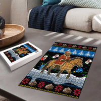 Mongolia Christmas Puzzle with Santa Riding Horse Snowmen Yurts and Winter Holiday - Wonder Print Shop