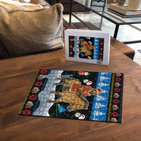 Mongolia Christmas Puzzle with Santa Riding Horse Snowmen Yurts and Winter Holiday - Wonder Print Shop