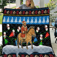 Mongolia Christmas Quilt with Santa Riding Horse Snowmen Yurts and Winter Holiday - Wonder Print Shop