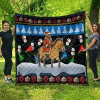Mongolia Christmas Quilt with Santa Riding Horse Snowmen Yurts and Winter Holiday - Wonder Print Shop
