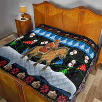 Mongolia Christmas Quilt with Santa Riding Horse Snowmen Yurts and Winter Holiday - Wonder Print Shop