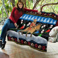 Mongolia Christmas Quilt with Santa Riding Horse Snowmen Yurts and Winter Holiday - Wonder Print Shop