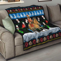 Mongolia Christmas Quilt with Santa Riding Horse Snowmen Yurts and Winter Holiday - Wonder Print Shop