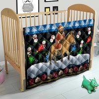 Mongolia Christmas Quilt with Santa Riding Horse Snowmen Yurts and Winter Holiday - Wonder Print Shop
