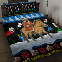 Mongolia Christmas Quilt Bed Set with Santa Riding Horse Snowmen Yurts and Winter Holiday - Wonder Print Shop