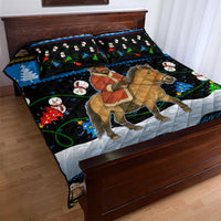 Mongolia Christmas Quilt Bed Set with Santa Riding Horse Snowmen Yurts and Winter Holiday - Wonder Print Shop