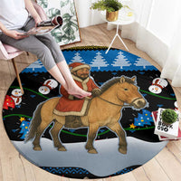 Mongolia Christmas Round Carpet with Santa Riding Horse Snowmen Yurts and Winter Holiday - Wonder Print Shop