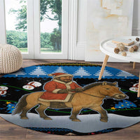 Mongolia Christmas Round Carpet with Santa Riding Horse Snowmen Yurts and Winter Holiday - Wonder Print Shop