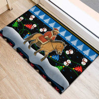 Mongolia Christmas Rubber Doormat with Santa Riding Horse Snowmen Yurts and Winter Holiday - Wonder Print Shop