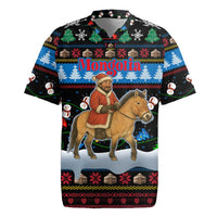 Mongolia Christmas Rugby Jersey with Santa Riding Horse Snowmen Yurts and Winter Holiday - Wonder Print Shop