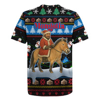 Mongolia Christmas Rugby Jersey with Santa Riding Horse Snowmen Yurts and Winter Holiday - Wonder Print Shop