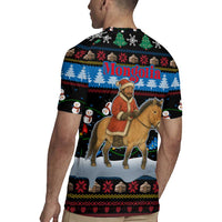 Mongolia Christmas Rugby Jersey with Santa Riding Horse Snowmen Yurts and Winter Holiday - Wonder Print Shop