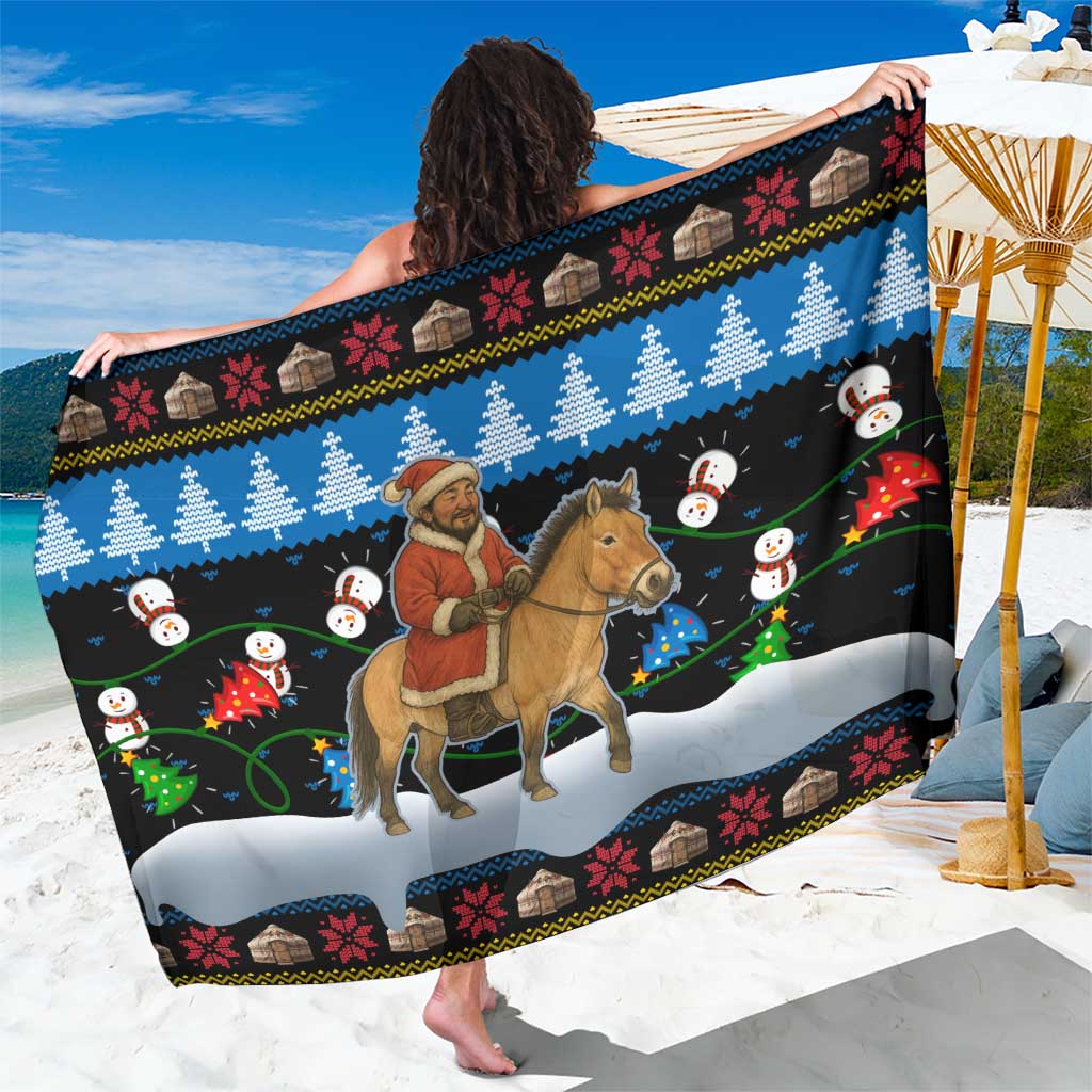 Mongolia Christmas Sarong with Santa Riding Horse Snowmen Yurts and Winter Holiday - Wonder Print Shop