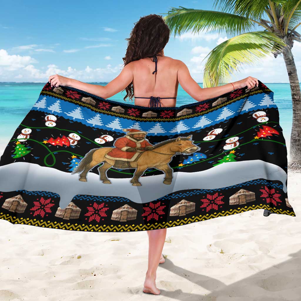 Mongolia Christmas Sarong with Santa Riding Horse Snowmen Yurts and Winter Holiday - Wonder Print Shop