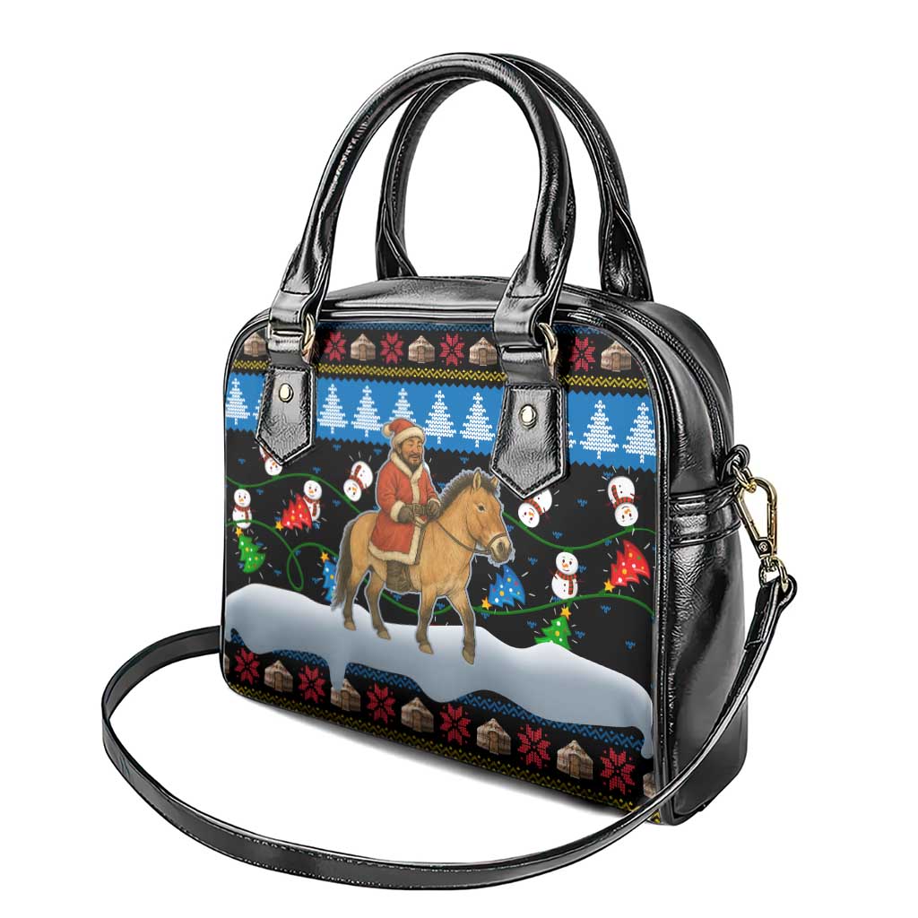 Mongolia Christmas Shoulder Handbag with Santa Riding Horse Snowmen Yurts and Winter Holiday - Wonder Print Shop