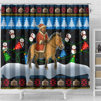 Mongolia Christmas Shower Curtain with Santa Riding Horse Snowmen Yurts and Winter Holiday - Wonder Print Shop