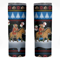 Mongolia Christmas Skinny Tumbler with Santa Riding Horse Snowmen Yurts and Winter Holiday - Wonder Print Shop