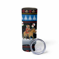 Mongolia Christmas Skinny Tumbler with Santa Riding Horse Snowmen Yurts and Winter Holiday - Wonder Print Shop