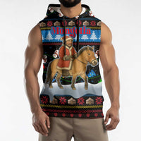 Mongolia Christmas Sleeveless Hoodie with Santa Riding Horse Snowmen Yurts and Winter Holiday - Wonder Print Shop