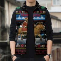 Mongolia Christmas Sleeveless Puffer Jacket with Santa Riding Horse Snowmen Yurts and Winter Holiday - Wonder Print Shop