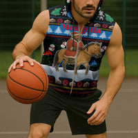 Mongolia Christmas Sleeveless Zip Hoodie with Santa Riding Horse Snowmen Yurts and Winter Holiday - Wonder Print Shop