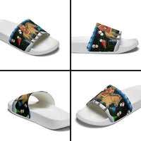 Mongolia Christmas Slide Sandals with Santa Riding Horse Snowmen Yurts and Winter Holiday - Wonder Print Shop