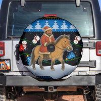 Mongolia Christmas Spare Tire Cover with Santa Riding Horse Snowmen Yurts and Winter Holiday - Wonder Print Shop