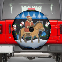 Mongolia Christmas Spare Tire Cover with Santa Riding Horse Snowmen Yurts and Winter Holiday - Wonder Print Shop