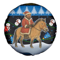 Mongolia Christmas Spare Tire Cover with Santa Riding Horse Snowmen Yurts and Winter Holiday - Wonder Print Shop