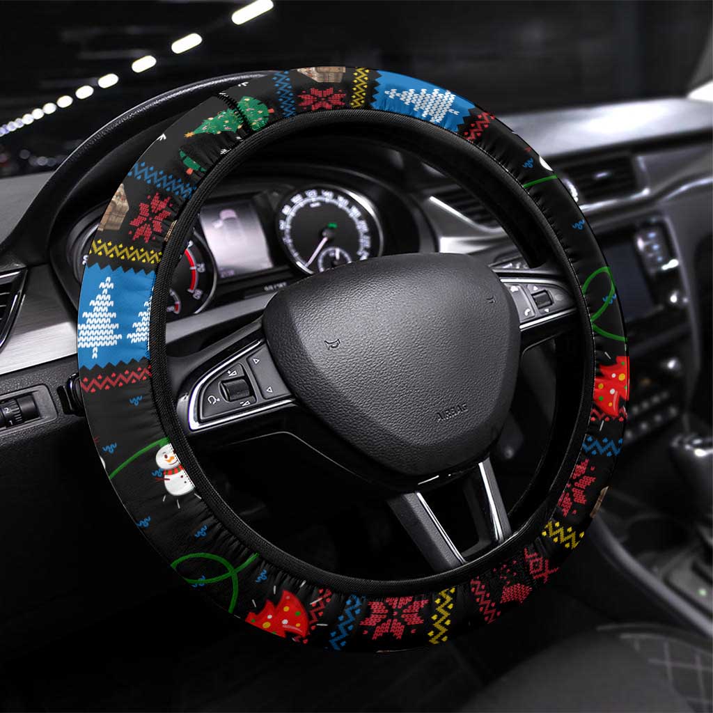 Mongolia Christmas Steering Wheel Cover with Santa Riding Horse Snowmen Yurts and Winter Holiday - Wonder Print Shop