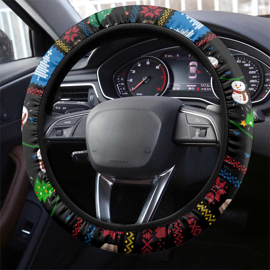 Mongolia Christmas Steering Wheel Cover with Santa Riding Horse Snowmen Yurts and Winter Holiday - Wonder Print Shop