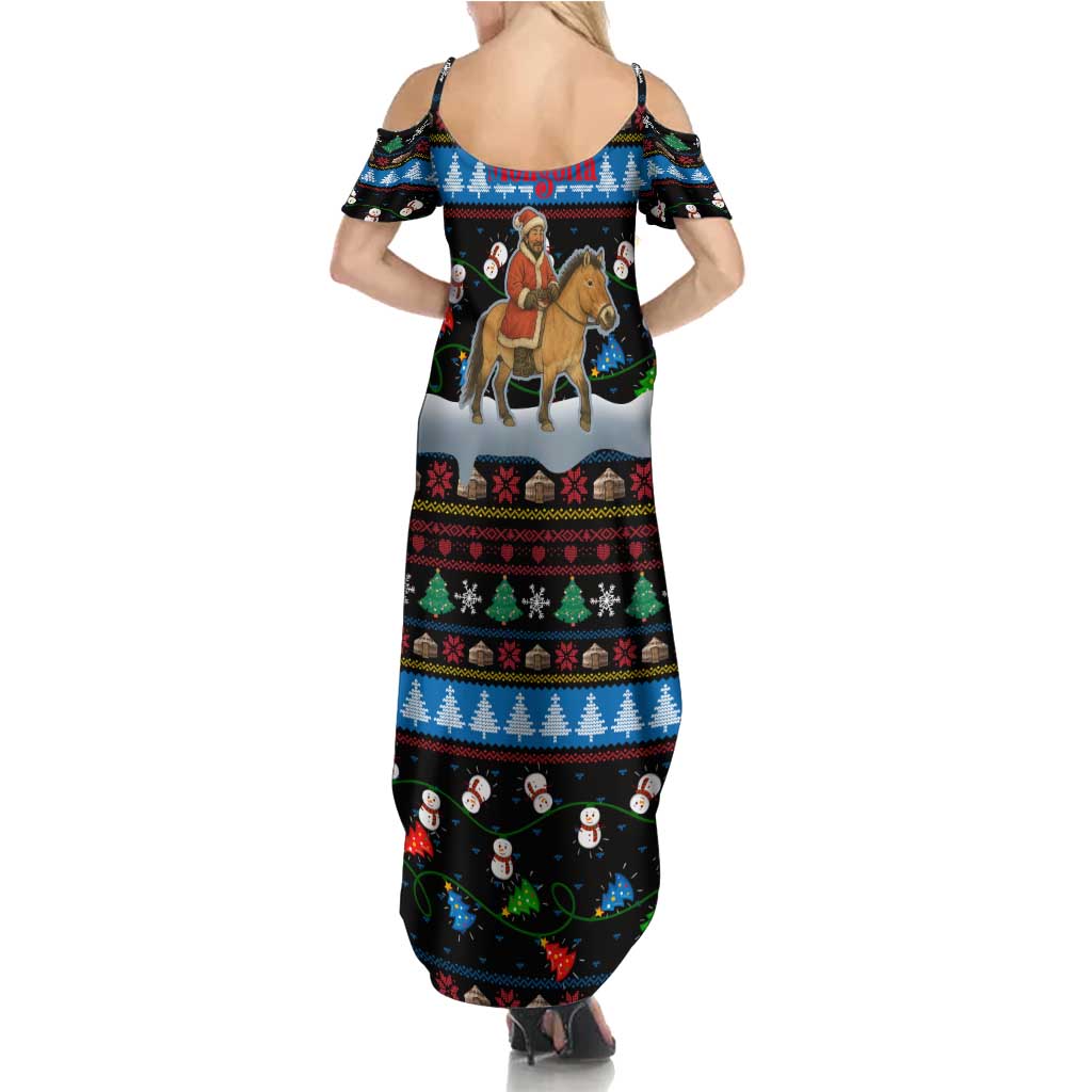 Mongolia Christmas Summer Maxi Dress with Santa Riding Horse Snowmen Yurts and Winter Holiday - Wonder Print Shop