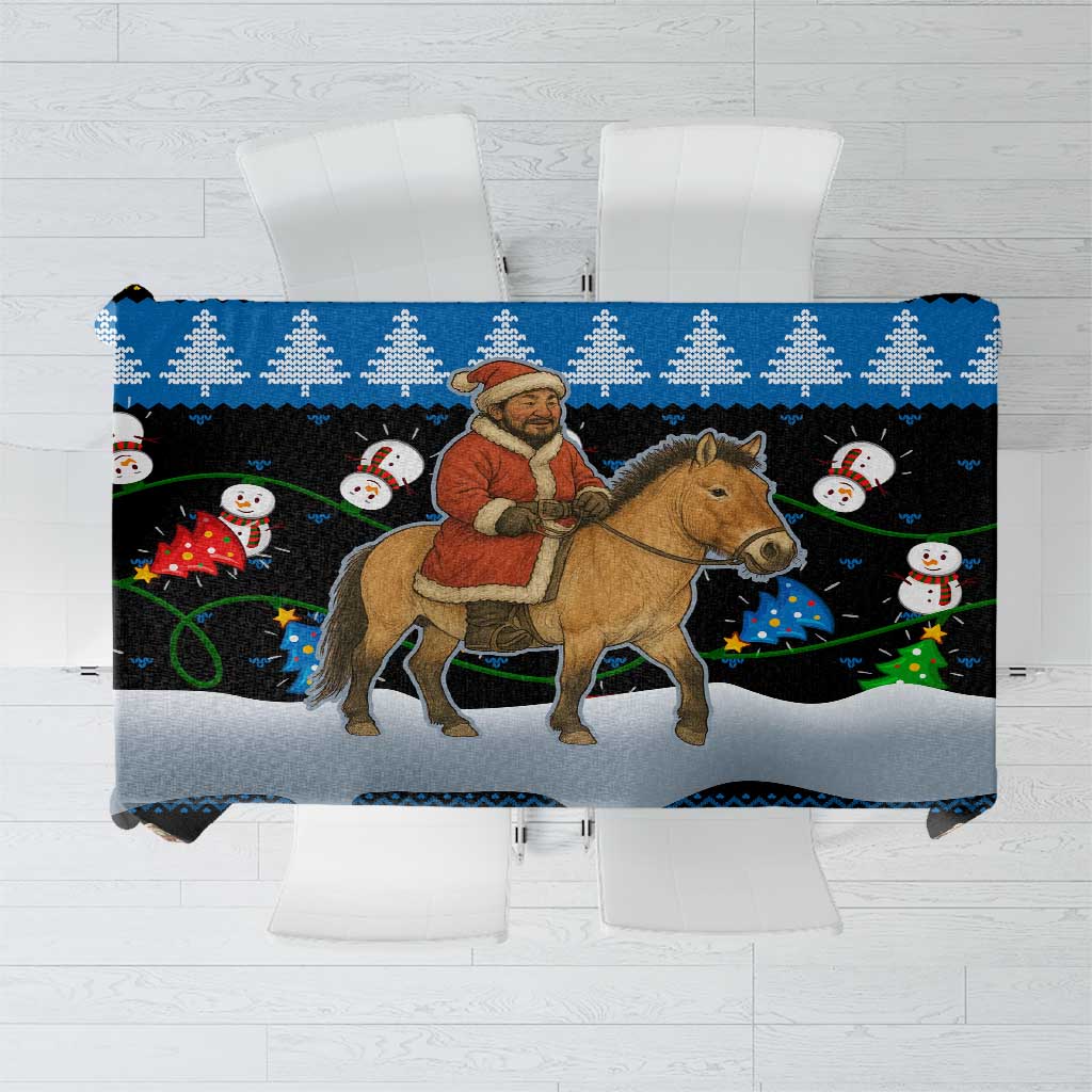 Mongolia Christmas Tablecloth with Santa Riding Horse Snowmen Yurts and Winter Holiday - Wonder Print Shop