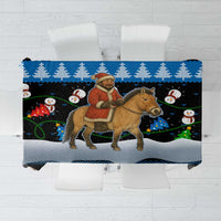 Mongolia Christmas Tablecloth with Santa Riding Horse Snowmen Yurts and Winter Holiday - Wonder Print Shop